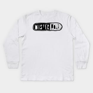 Mister Wolf Linocut Print Kids Long Sleeve T-Shirt